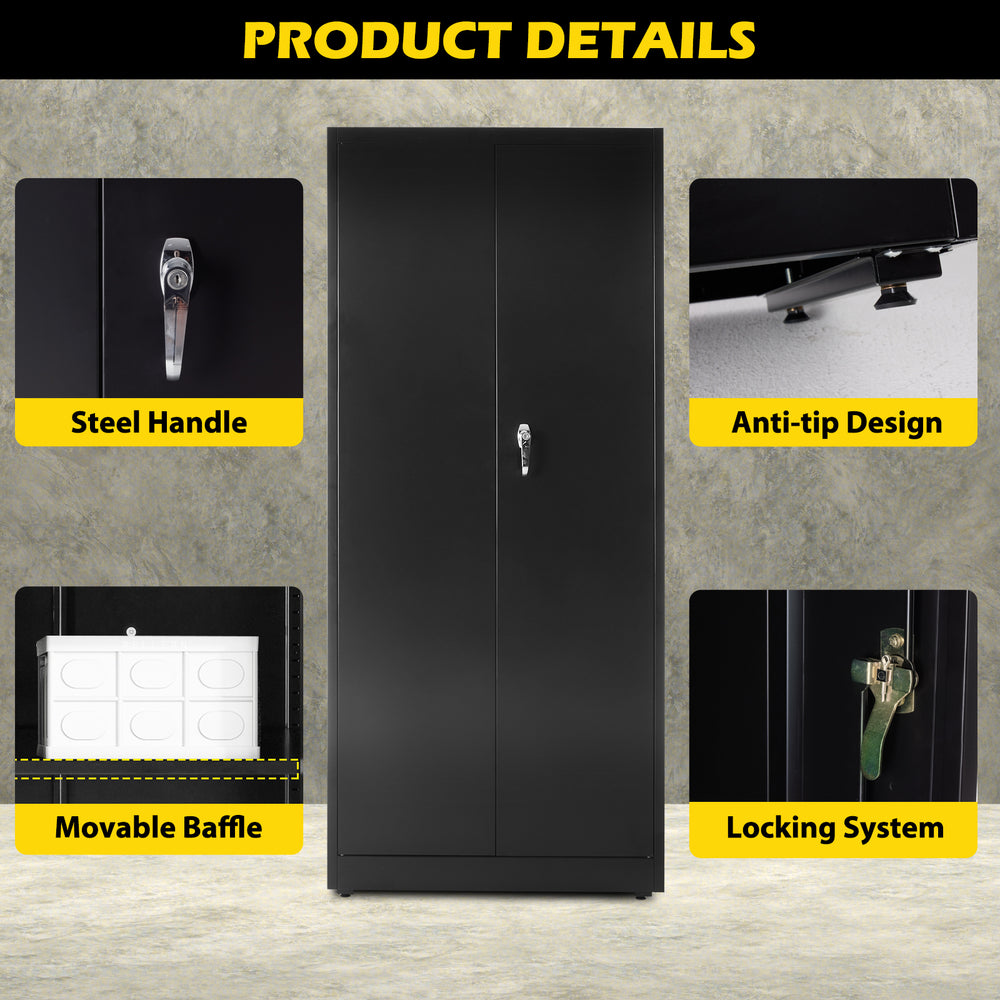 Sweetcrispy Lockable Metal Storage Cabinet with Wheels and Adjustable Shelves