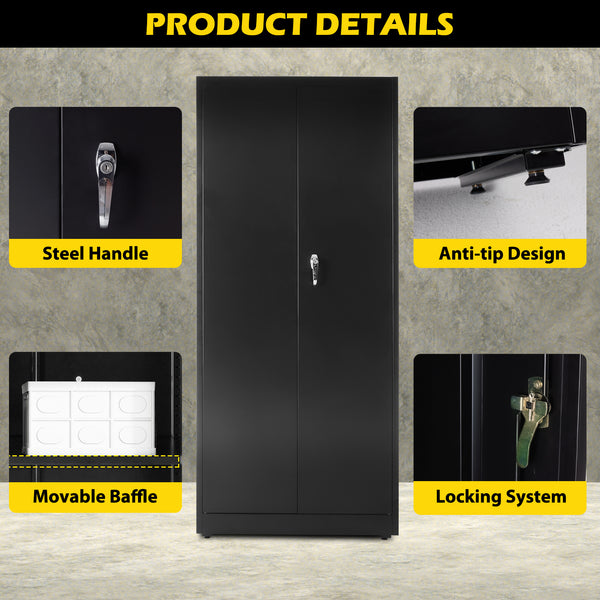 Sweetcrispy Lockable Metal Storage Cabinet with Wheels and Adjustable Shelves