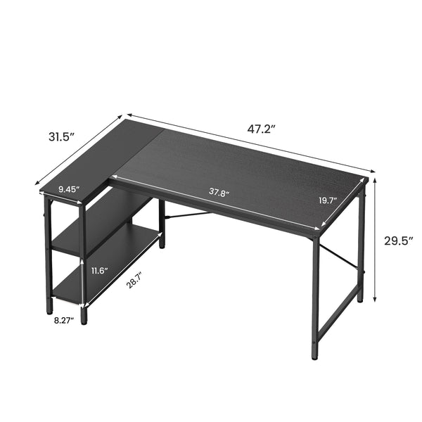 Sweetcrispy, L Shaped Computer Desk with Storage Shelves, Corner Office Desk
