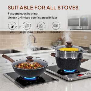 Sweetcrispy 17-Piece Non-Stick Cookware Set with Detachable Handles