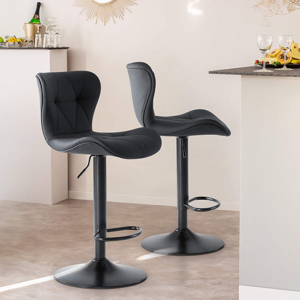 Sweetcrispy Faux Leather Diamond-Quilted Bar Stool-set of 2