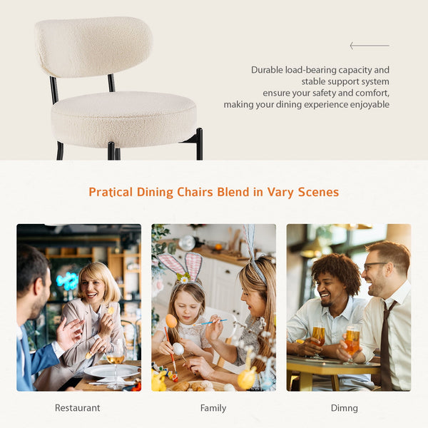 SWEETCRISPY Dining Chairs, Upholstered with Boucle Fabric, Ergonomic Backrest, Matte Black Metal Legs
