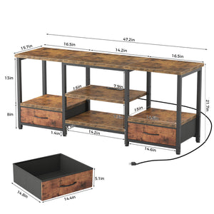 Sweetcrispy TV Stand with 2 Fabric Drawers & Adjustable Shevles  for Living Room
