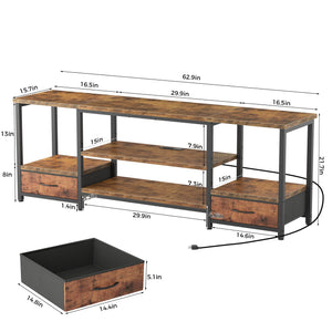 Sweetcrispy TV Stand with 2 Fabric Drawers & Adjustable Shevles  for Living Room