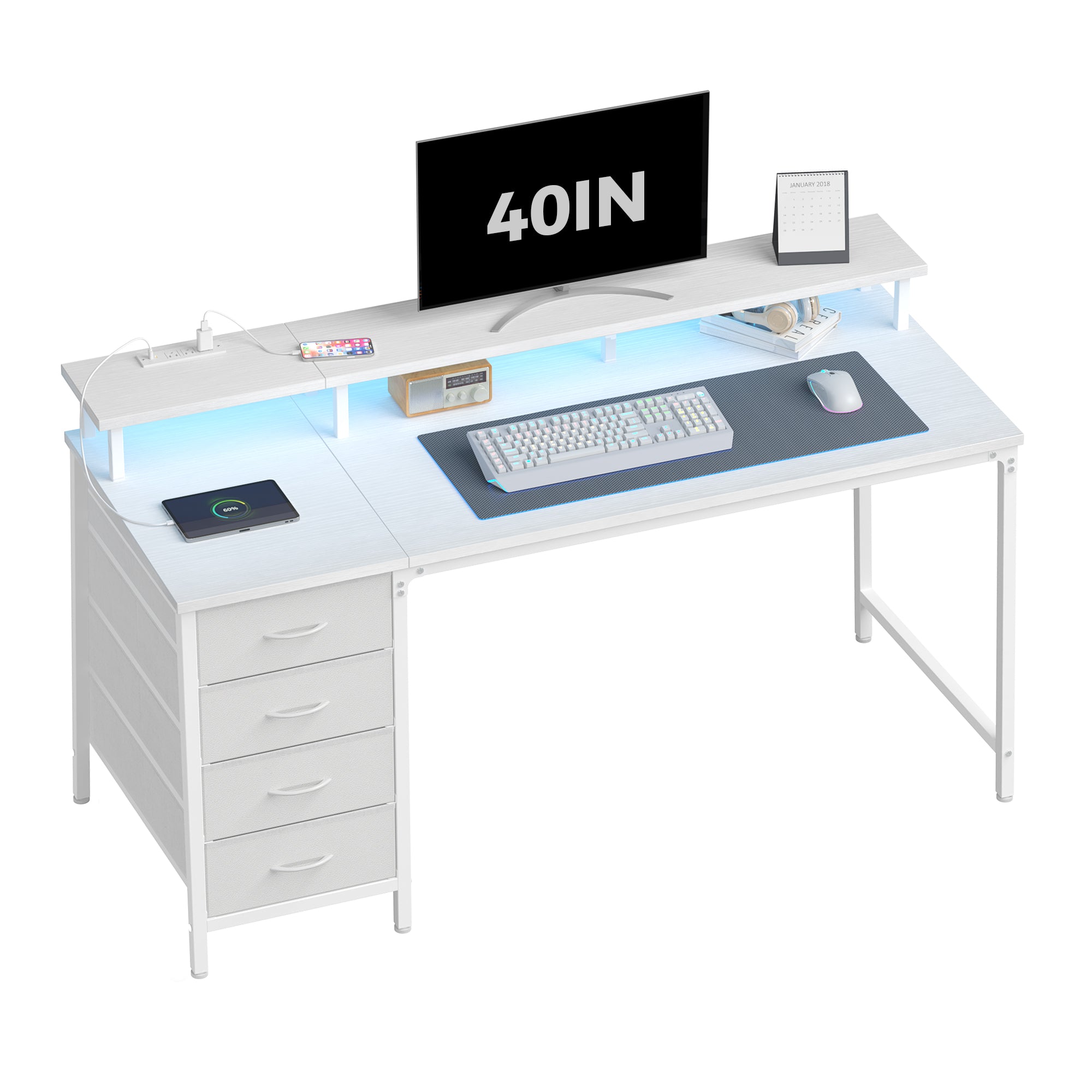 Sweetcrispy Computer Desk with 4 Drawers, Monitor Stand & LED Lights for Home Office – sweetcrispy