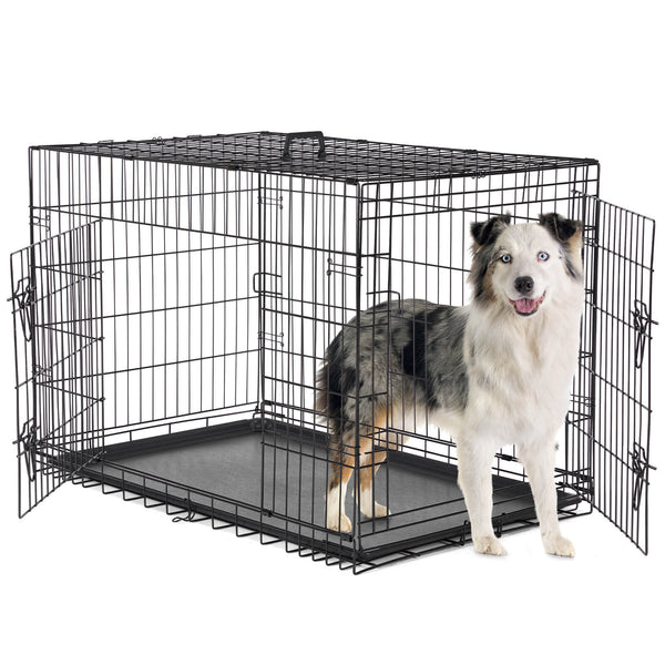 Sweetcrispy Dog Crate Double Door with Divider Foldable Indoor/Outdoor