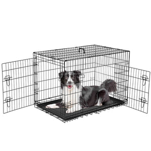 Sweetcrispy Dog Crate Double Door with Divider Foldable Indoor/Outdoor