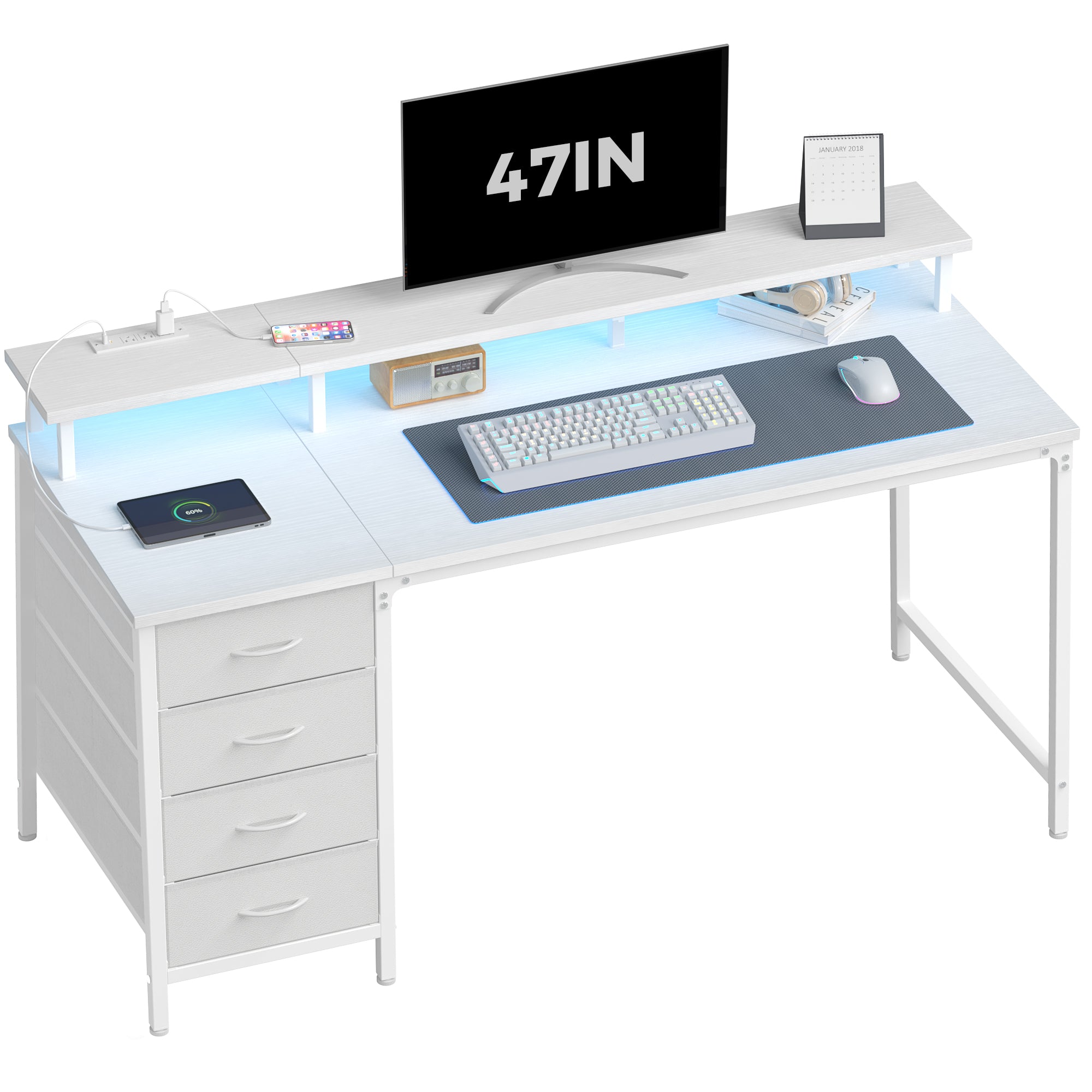 Sweetcrispy Computer Desk with 4 Drawers, Monitor Stand & LED Lights for Home Office – sweetcrispy