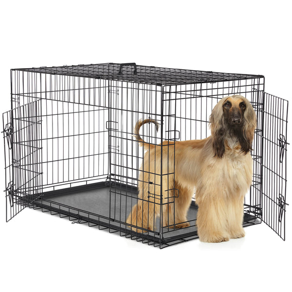 Sweetcrispy Dog Crate Double Door with Divider Foldable Indoor/Outdoor