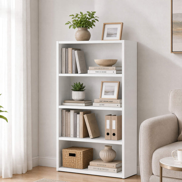 Sweetcrispy Adjustable Bookshelf, Freestanding Bookcase with Storage