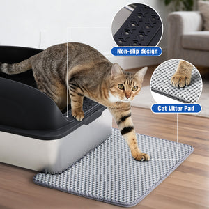 Sweetcrispy Stainless Steel Cat Litter Box with Scoop & Double-Layer Mat