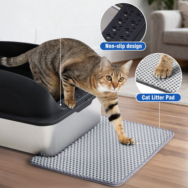 Sweetcrispy Stainless Steel Cat Litter Box with Scoop & Double-Layer Mat