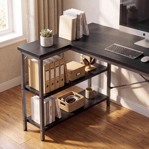 Sweetcrispy, L Shaped Computer Desk with Storage Shelves, Corner Office Desk