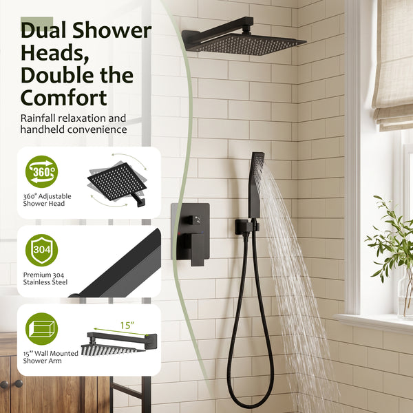 Sweetcrispy 304 Stainless Steel Wall Mount Shower Head and Handle Set, Anti-Rust, 360° Adjustable, Pressure Balanced, Temp Stable, High Flow Luxury Trim Kit‌