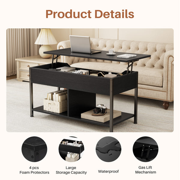 Sweetcrispy Adjustable Lift-Top Coffee Table with Storage for Living Room