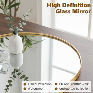 Sweetcrispy Arched-Top Rectangular Wall-Mounted Mirror – Aluminum Frame, HD Tempered Glass, Perfect for Bathroom, Bedroom & Living Room
