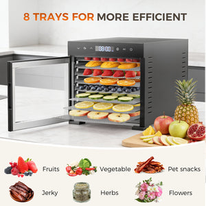 Sweetcrispy Food Dehydrator with 8 Stainless Trays for Homemade Snacks