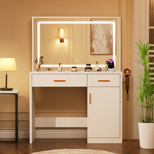 Sweetcrispy Makeup Vanity Desk with Oversized LED Mirror