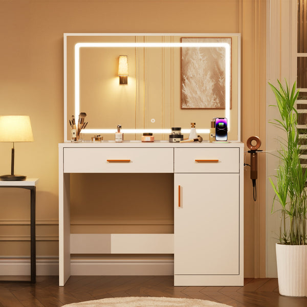 Sweetcrispy Makeup Vanity Desk with Oversized LED Mirror