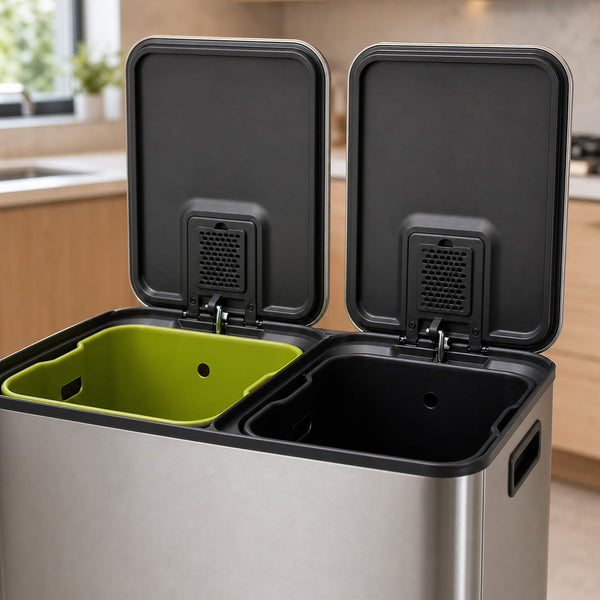 Sweetcrispy Double-Bin Stainless Steel Trash Can with Lid