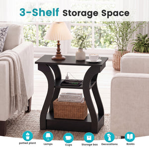 Sweetcrispy 3-Tier End Table with Charging Station for Living Room & Bedroom