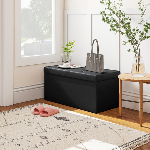 EDX PVC Ottoman Bench, Folable Storage Bench for Bedroom,Ottoman Foot Rest Bench for Livingroom, Entryway