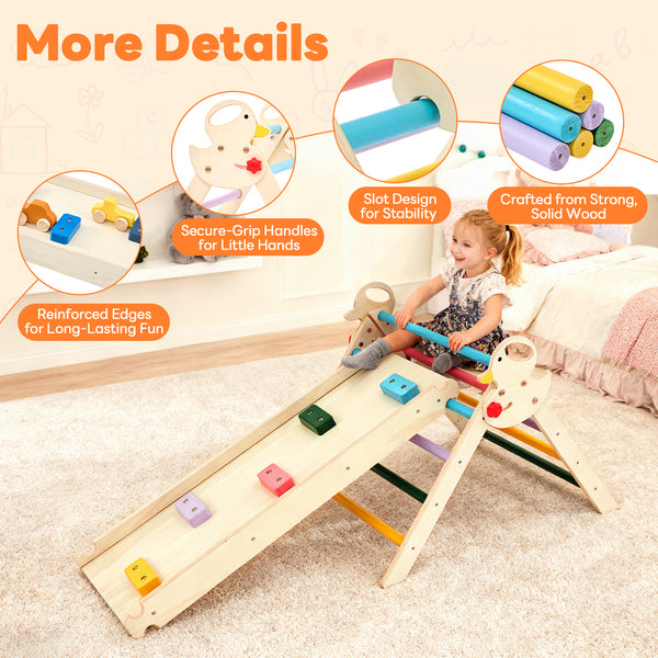 Sweetcrispy 9-in-1 Foldable Wooden Montessori Toddler Climbing Playset for Kids