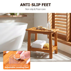 Sweetcrispy Teak Shower Bench, Adjustable Shower Stool with Non-Slip Seat for Bathroom, Tub, Spa and Outdoor Use