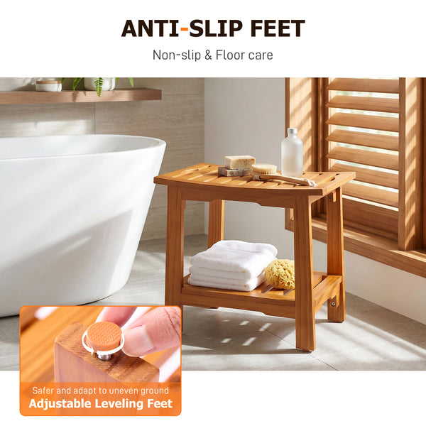 Sweetcrispy Teak Shower Bench, Adjustable Shower Stool with Non-Slip Seat for Bathroom, Tub, Spa and Outdoor Use