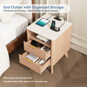 Sweetcrispy Wooden Nightstand with AC Outlets – Mid-Century Design