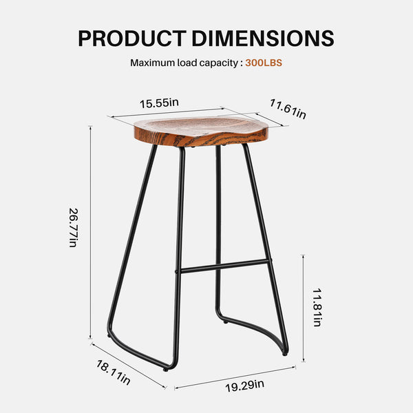 Sweetcrispy Wooden Counter Height Bar Stool with Metal Frame & Footrest