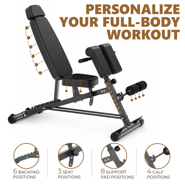 Sweetcrispy Adjustable Weight Bench, Foldable Strength Training Bench with 6 Backrest Positions, Incline Decline Flat Modes, 660 lbs Capacity for Home Gym Workout
