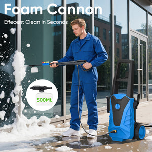 edx Electric Pressure Washer, High Pressure Cleaning Machine with 5 Quick Connect Nozzles & Foam Cannon, 2.0 GPM Power Washer for Fences Decks Patios Driveway Cleaning