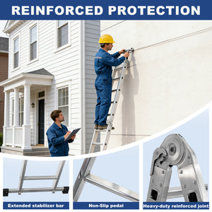 Sweetcrispy 7-in-1 Aluminum Folding Ladder, Extension Telescoping Ladder with Safety Locks