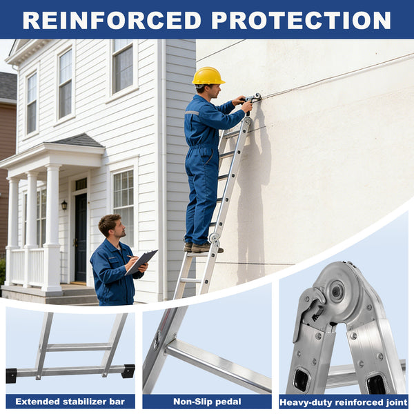 Sweetcrispy 7-in-1 Aluminum Folding Ladder, Extension Telescoping Ladder with Safety Locks
