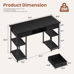 Sweetcrispy 48-Inch Desk with 3 Drawers & Storage Shelf for Home Office