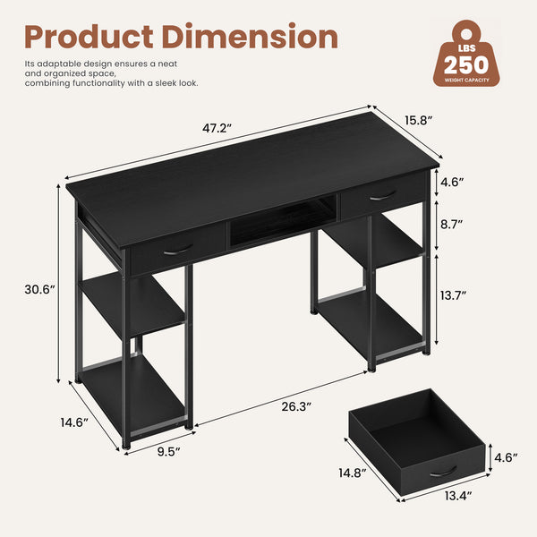 Sweetcrispy 48-Inch Desk with 3 Drawers & Storage Shelf for Home Office