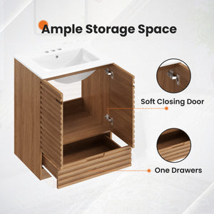 Sweetcrispy 24" Rustic Bathroom Vanity with Sink, 2 Doors and 1 Drawer