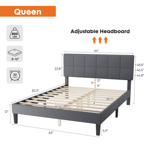 Sweetcrispy Bed Frame with Headboard for Bedroom