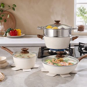 Sweetcrispy 17-Piece Non-Stick Cookware Set with Detachable Handles