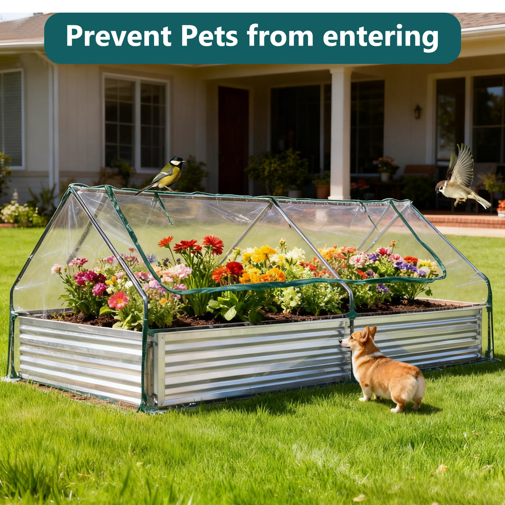 Sweetcrispy Mini Greenhouse Raised Garden Bed with Dual Roll-Up Windows