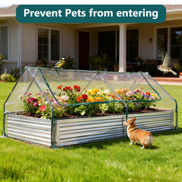 Sweetcrispy Mini Greenhouse Raised Garden Bed with Dual Roll-Up Windows