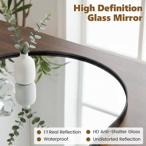 Sweetcrispy Arched-Top Rectangular Wall-Mounted Mirror – Aluminum Frame, HD Tempered Glass, Perfect for Bathroom, Bedroom & Living Room