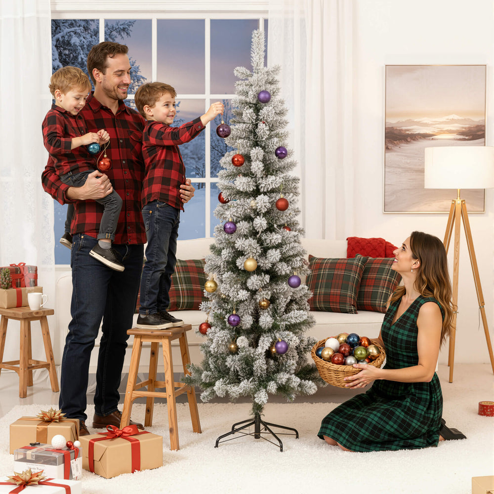 Sweetcrispy Luxury Pre-Decorated Artificial Fir Christmas Pencil Tree with Lights
