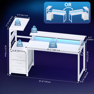 Sweetcrispy Computer Desk with Monitor Stand, 3 Drawers, LED Lights & Built-In Cable Management