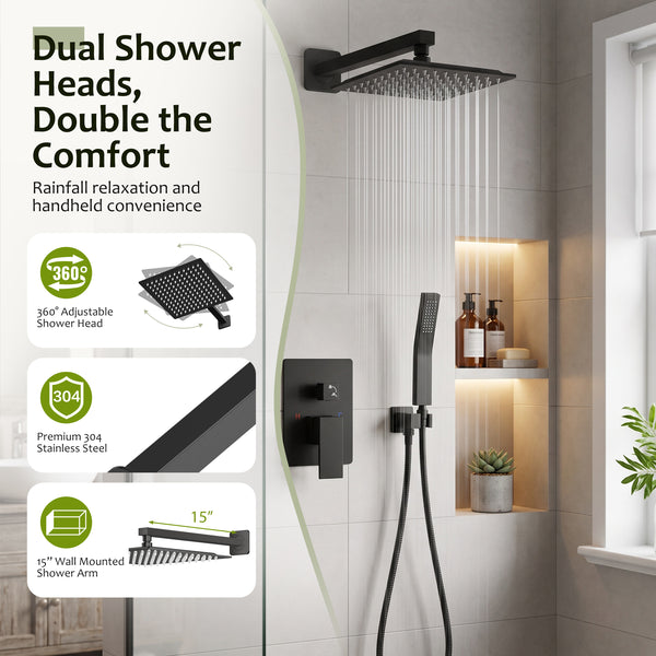 Sweetcrispy 304 Stainless Steel Wall Mount Shower Head and Handle Set, Anti-Rust, 360° Adjustable, Pressure Balanced, Temp Stable, High Flow Luxury Trim Kit‌
