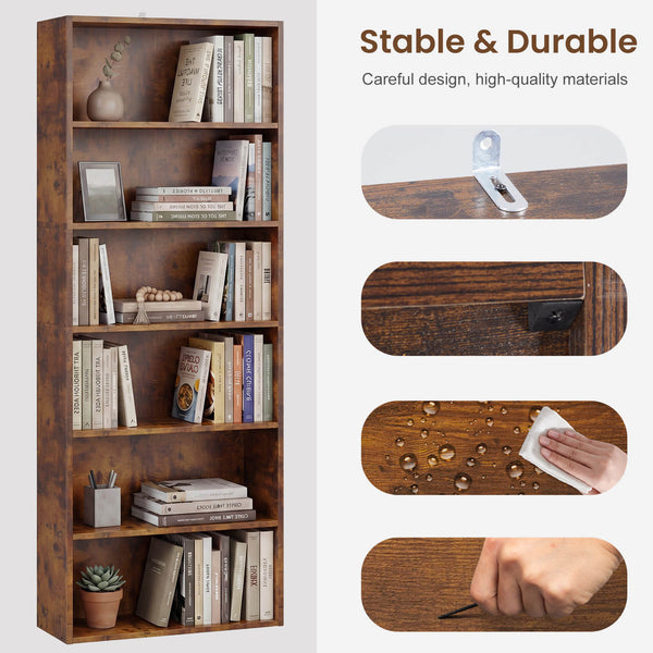 Sweetcrispy Adjustable Bookshelf, Freestanding Bookcase with Storage