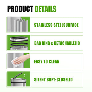 Sweetcrispy 50L Automatic Trash Can, Stainless Steel with 7" Smart Sensor Lid