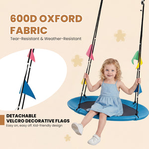 Sweetcrispy 40" Kids Saucer Swing, Adjustable Rope, 440lb Capacity, 600D Oxford Fabric, Outdoor Tree Swing with 4 Detachable Flags