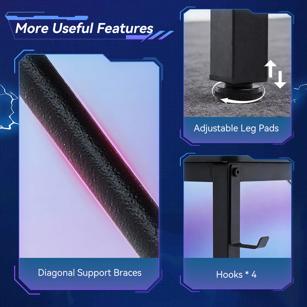 Sweetcrispy L-shaped Computer Desk with CPU Stand and Side Hooks for Home Office & Gaming